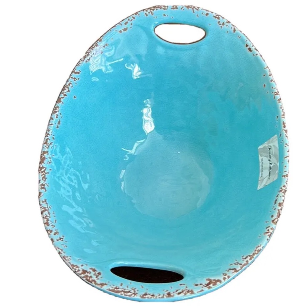 Blue Large Salad Serving Bowl Tommy Bahama Melamine Blue New 16"x12" NWT